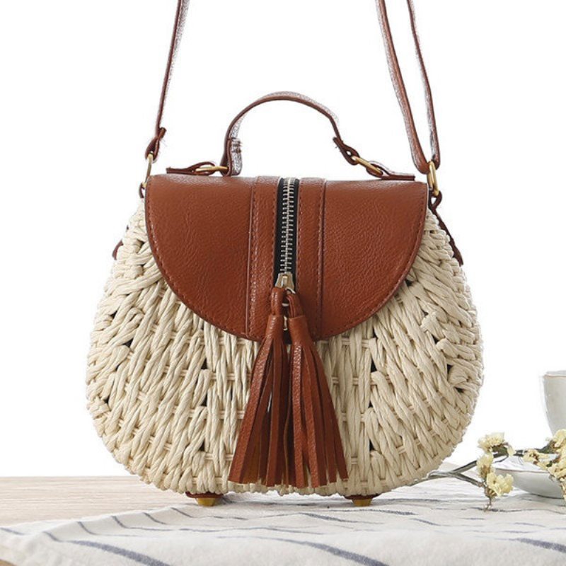 Dámske Cestovné Slamené Plážové Tašky Tassel Patchwork Crossbody