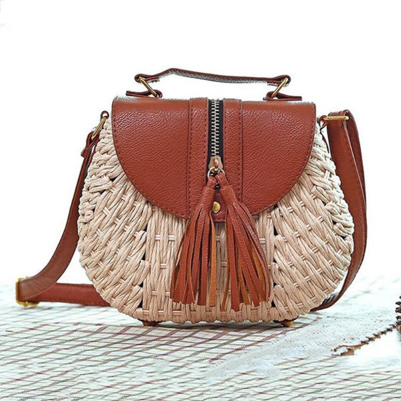 Dámske Cestovné Slamené Plážové Tašky Tassel Patchwork Crossbody