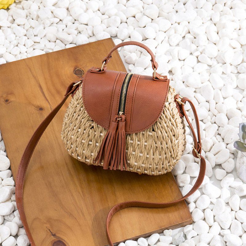 Dámske Cestovné Slamené Plážové Tašky Tassel Patchwork Crossbody