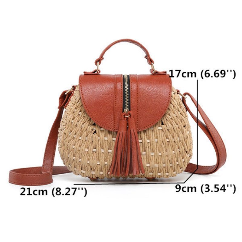 Dámske Cestovné Slamené Plážové Tašky Tassel Patchwork Crossbody