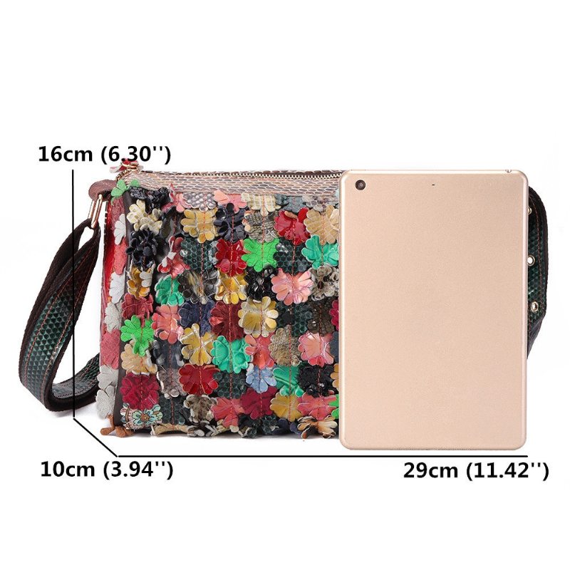 Dámske Crossbody Kabelky Z Bohémskej Pravej Kože Kvetinové Vintage Cez Rameno