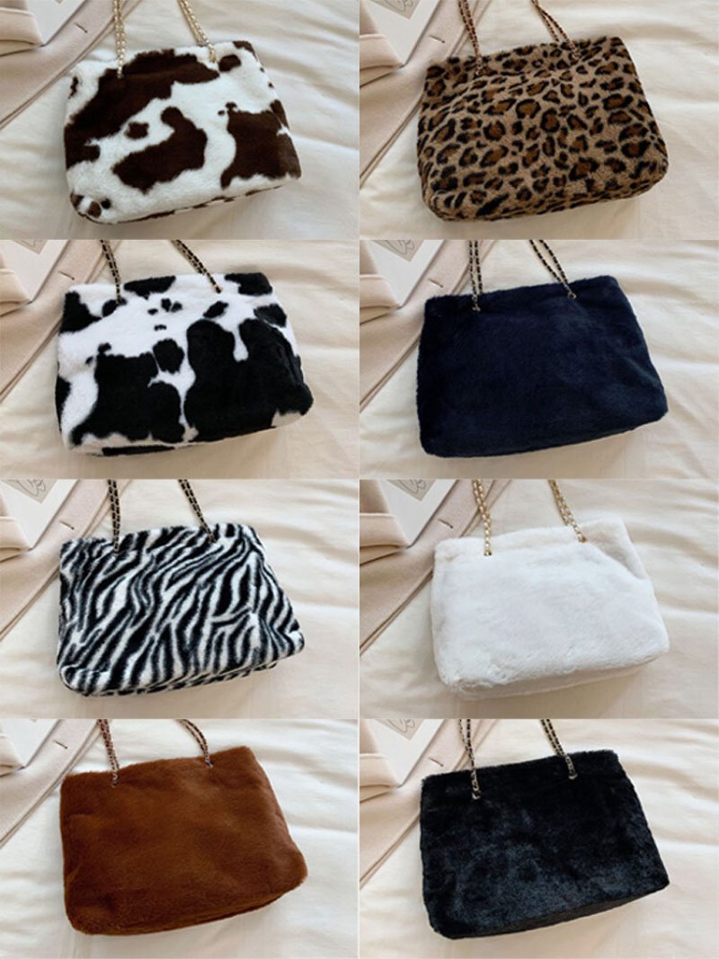 Dámske Plyšové Nohavičky Jednofarebné Leopard Zebra Veľkokapacitná Crossbody Kabelka