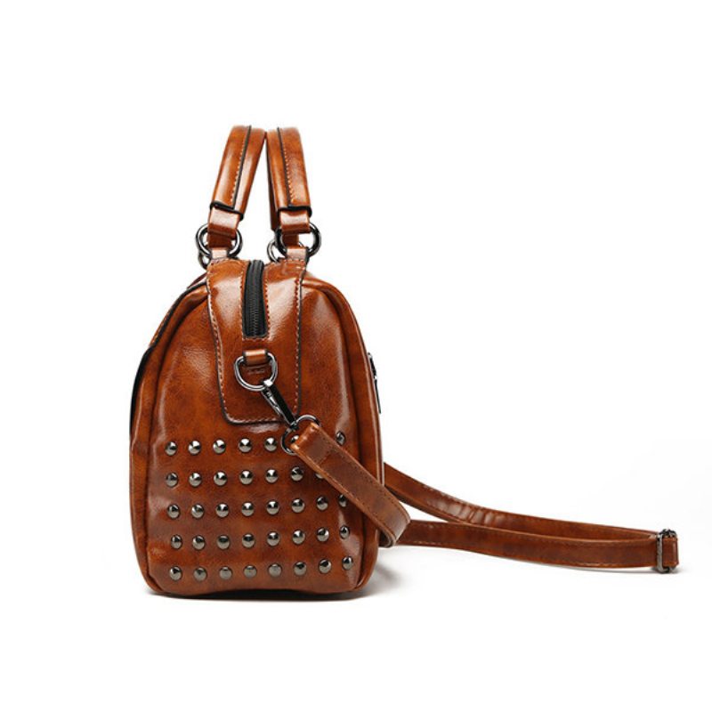 Dámsky Vintage Oil Wax Rivet Vankúš Boston Kabelka Pevná Crossbody