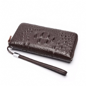 Dlhá Pánska Peňaženka S Krokodílím Vzorom A Kovovým Zipsom Z Pravej Kože Clutch Business Bag