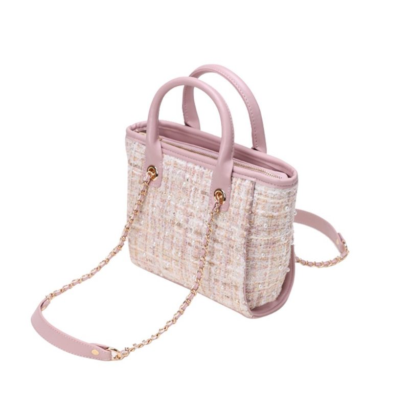 Elegantná Dievčenská Kabelka S Perlovým Zdobením Dámska Taška Z Elegantnej Tkaniny S Kovovým Popruhom Cez Rameno Vlnená Crossbody Pre Ženy