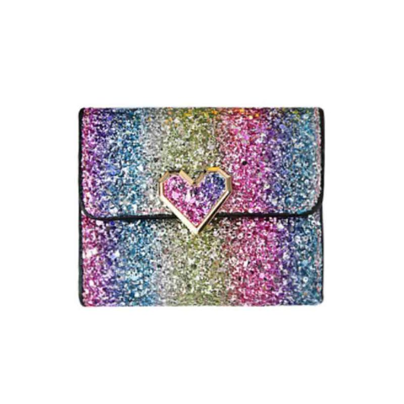 Elegantná Krátka Kabelka Folio Mini Flitre Farebné 3 Sloty Pu Kožená Taška So Spojkou Rainbow Clutch Bag Príslušenstvo Na Večernú Párty