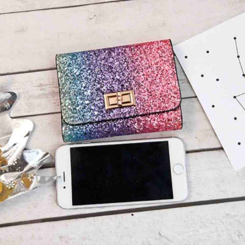 Elegantná Krátka Kabelka Folio Mini Flitre Farebné 3 Sloty Pu Kožená Taška So Spojkou Rainbow Clutch Bag Príslušenstvo Na Večernú Párty