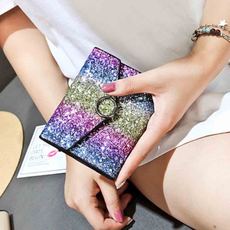 Elegantná Krátka Kabelka Folio Mini Flitre Farebné 3 Sloty Pu Kožená Taška So Spojkou Rainbow Clutch Bag Príslušenstvo Na Večernú Párty