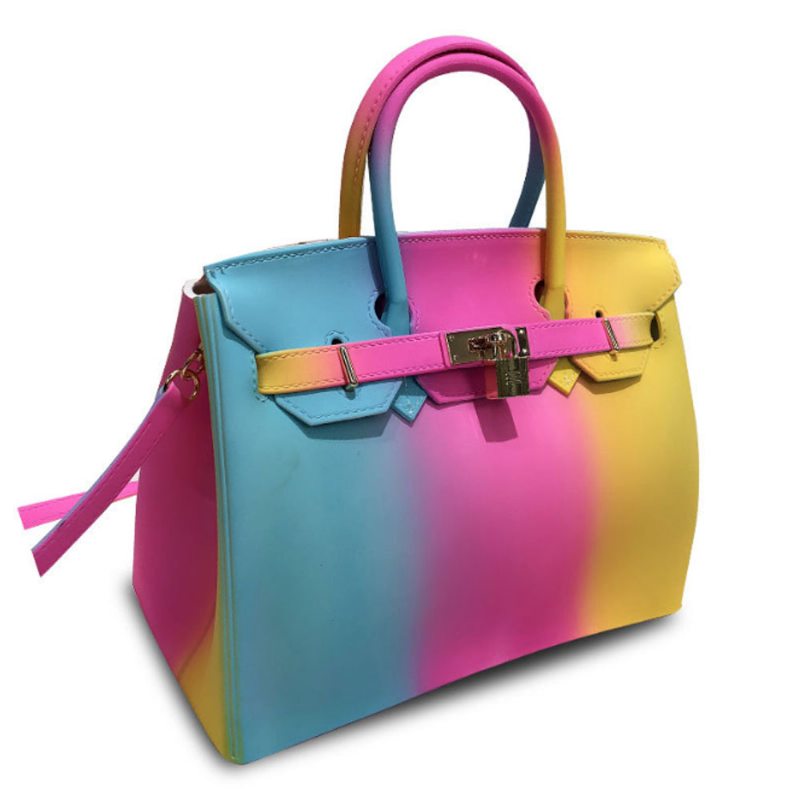 Farebná Kontrastná Dámska Módna Želé Taška Rainbow Color Matná Pvc Plážová Kabelka Tote Bag