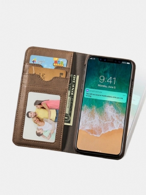 Kožené Puzdro Na Telefón Tenký Flip Cover Stojan S Pohyblivým Držiakom Na Kartu Pre Iphone