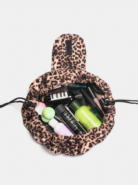 Leopard Print Lazy Makeup Bag Prenosná Cestovná Úložná Taška Veľkokapacitná So Šnúrkou