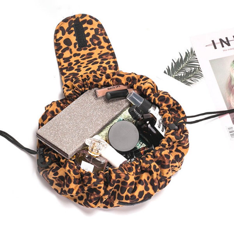 Leopard Print Lazy Makeup Bag Prenosná Cestovná Úložná Taška Veľkokapacitná So Šnúrkou