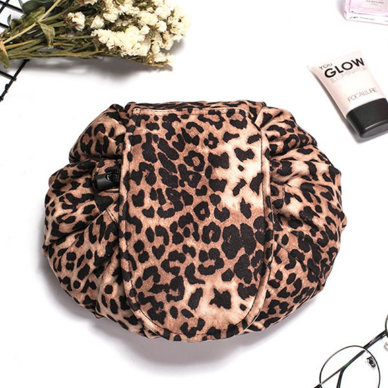 Leopard Print Lazy Makeup Bag Prenosná Cestovná Úložná Taška Veľkokapacitná So Šnúrkou