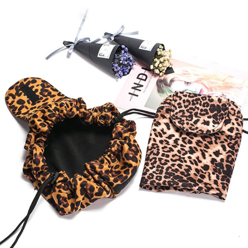Leopard Print Lazy Makeup Bag Prenosná Cestovná Úložná Taška Veľkokapacitná So Šnúrkou