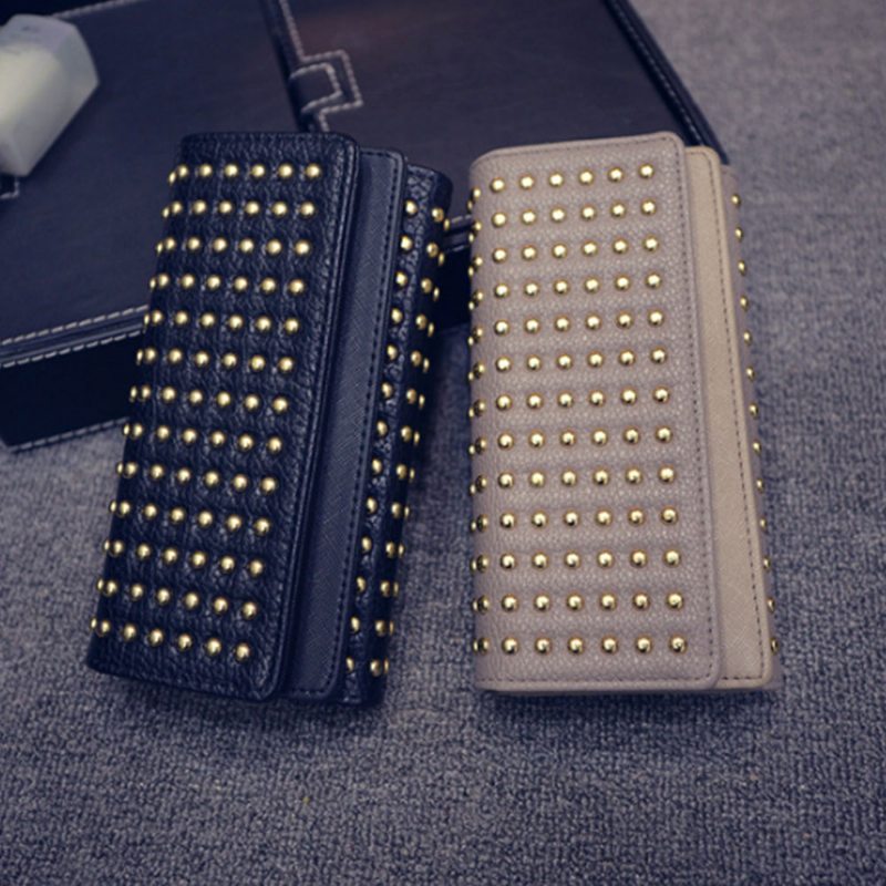 Long Double Cover Clutch New Fashion Women Peňaženka European And American Pop Pun Style Rivet Handbag