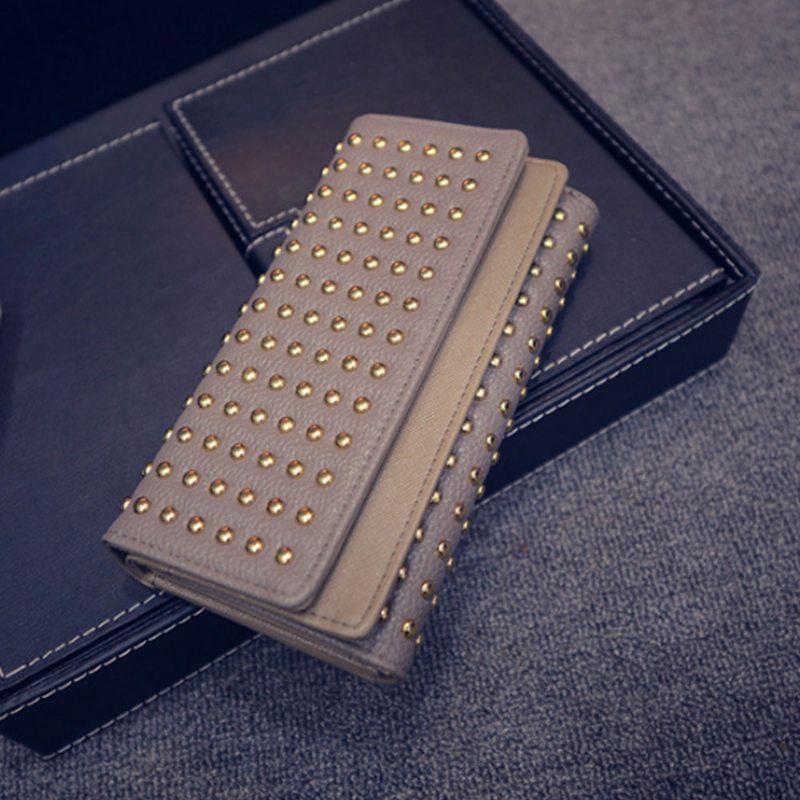 Long Double Cover Clutch New Fashion Women Peňaženka European And American Pop Pun Style Rivet Handbag