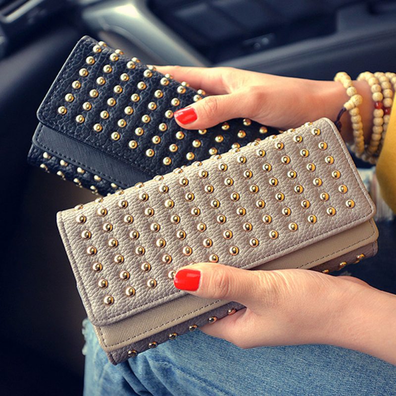 Long Double Cover Clutch New Fashion Women Peňaženka European And American Pop Pun Style Rivet Handbag