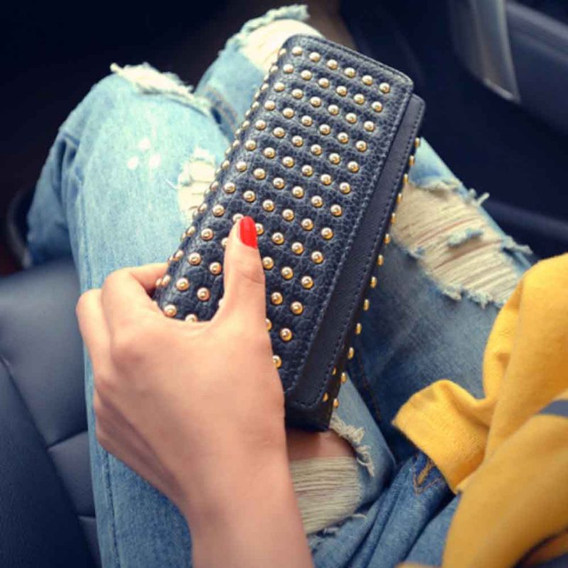 Long Double Cover Clutch New Fashion Women Peňaženkaeurópska A Americká Kabelka Pop Pun Style Rivet