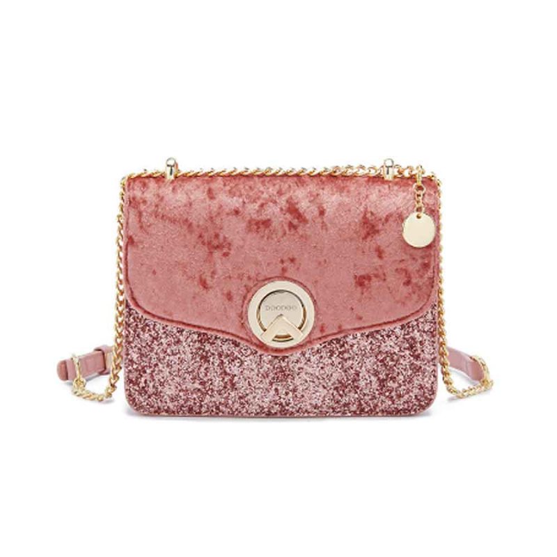 Malá Štvorcová Taška Velvet Chain Módna Všestranná Cez Rameno S Efektnou Crossbody Taškou S Okrúhlym Plátom