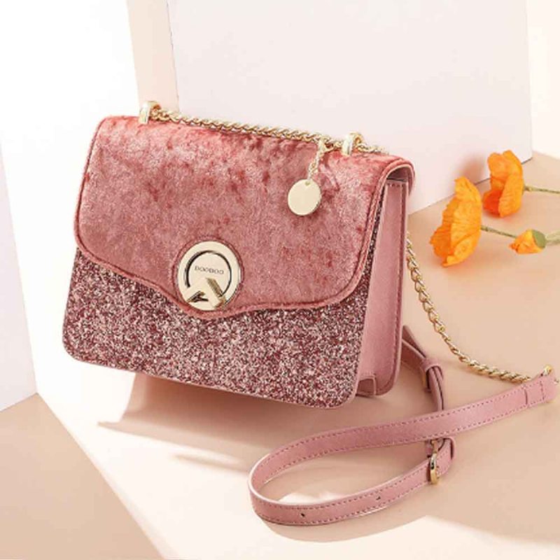 Malá Štvorcová Taška Velvet Chain Módna Všestranná Cez Rameno S Efektnou Crossbody Taškou S Okrúhlym Plátom