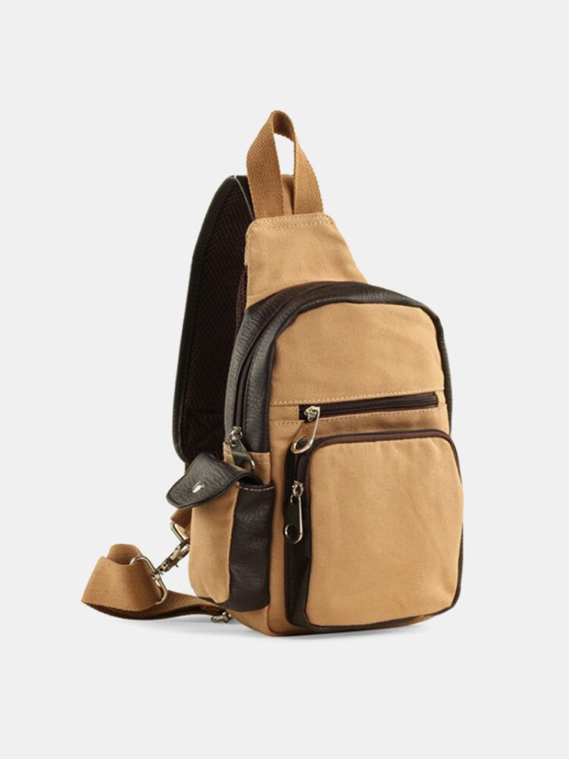 Men Canvas Casual Pu Kožená Taška Na Hrudi Cez Rameno Crossbody Kabelky