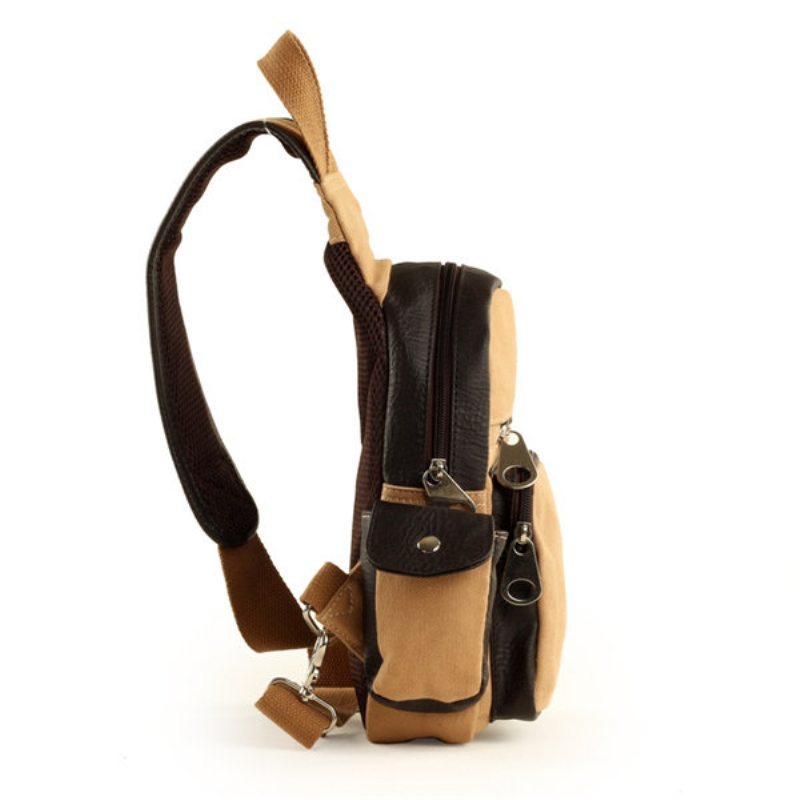 Men Canvas Casual Pu Kožená Taška Na Hrudi Cez Rameno Crossbody Kabelky