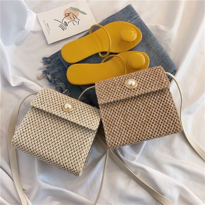 Nová Malá Taška Dámska Plážová Zo Slameného Pletenca Pre Dievčatá Pearl Woven Bag