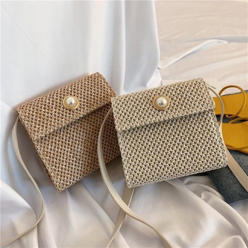 Nová Malá Taška Dámska Plážová Zo Slameného Pletenca Pre Dievčatá Pearl Woven Bag