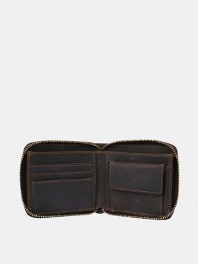 Pánska Originálna Koža Na Zips Veľkokapacitná Vintage Neformálna Peňaženka Karty Na Mince