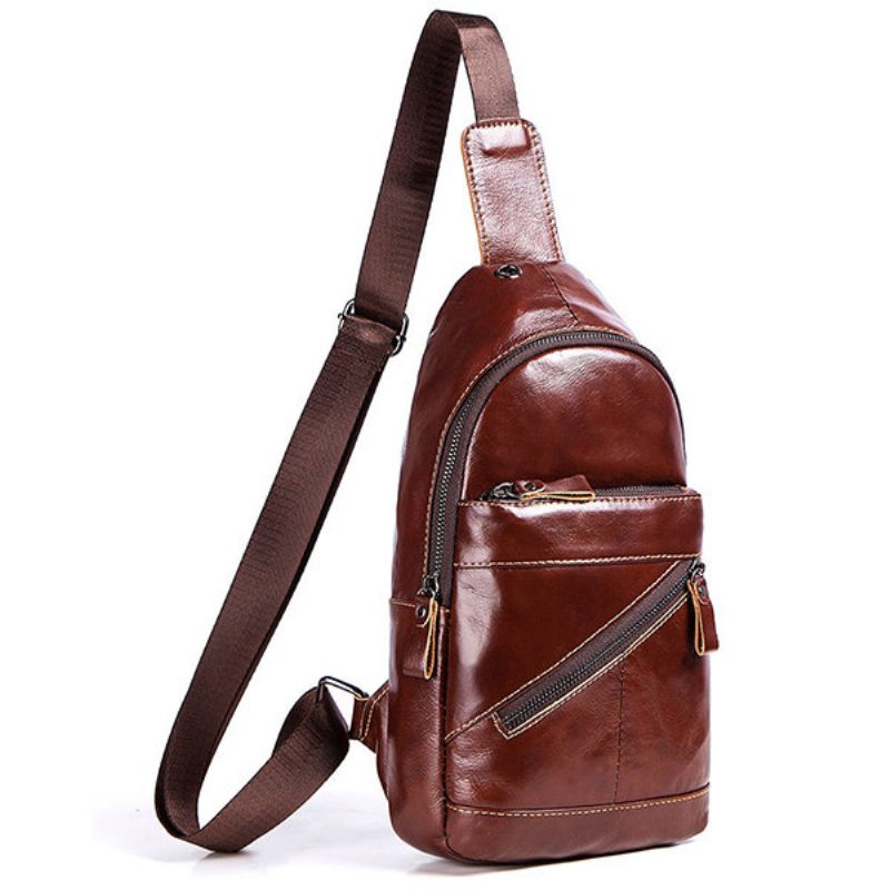 Pánska Pevná Vintage Taška Na Hruď Z Hovädzej Kože Crossbody