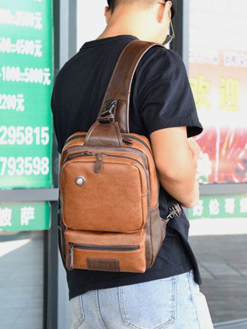 Pánska Umelá Koža Vintage Veľkokapacitná Crossbody Taška Odolná Do Praku