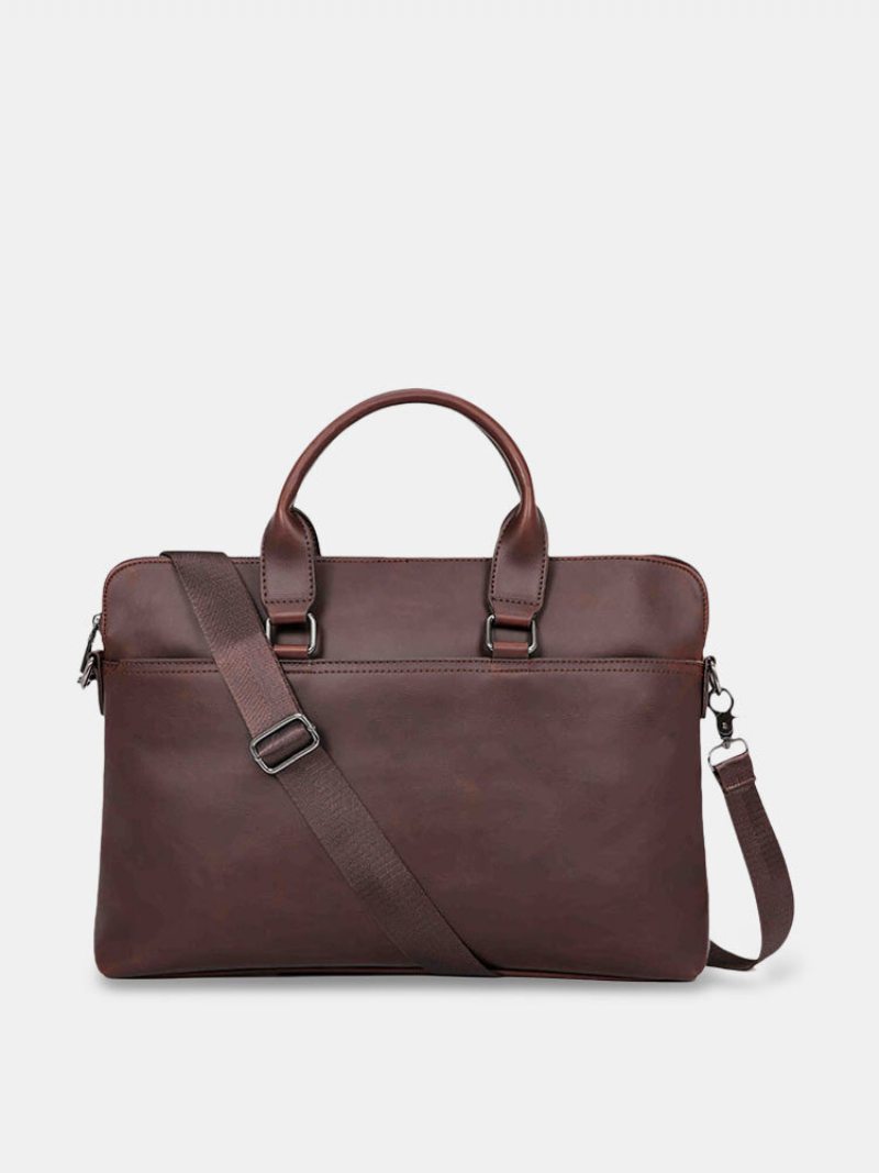 Pánska Vintage Umelá Koža Multi-carry Veľkokapacitná Jednofarebná Aktovka Business Crossbody Taška