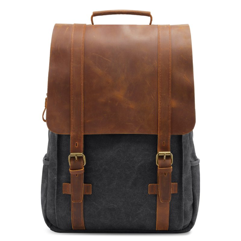 Ruksak Retro Plátenný Batoh Crazy Horse Leather Backpack Počítačový Na Voľný Čas