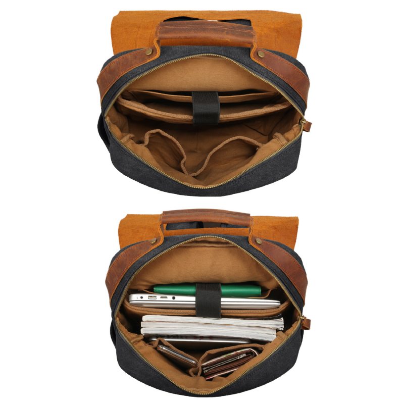 Ruksak Retro Plátenný Batoh Crazy Horse Leather Backpack Počítačový Na Voľný Čas