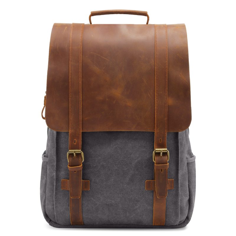 Ruksak Retro Plátenný Batoh Crazy Horse Leather Backpack Počítačový Na Voľný Čas