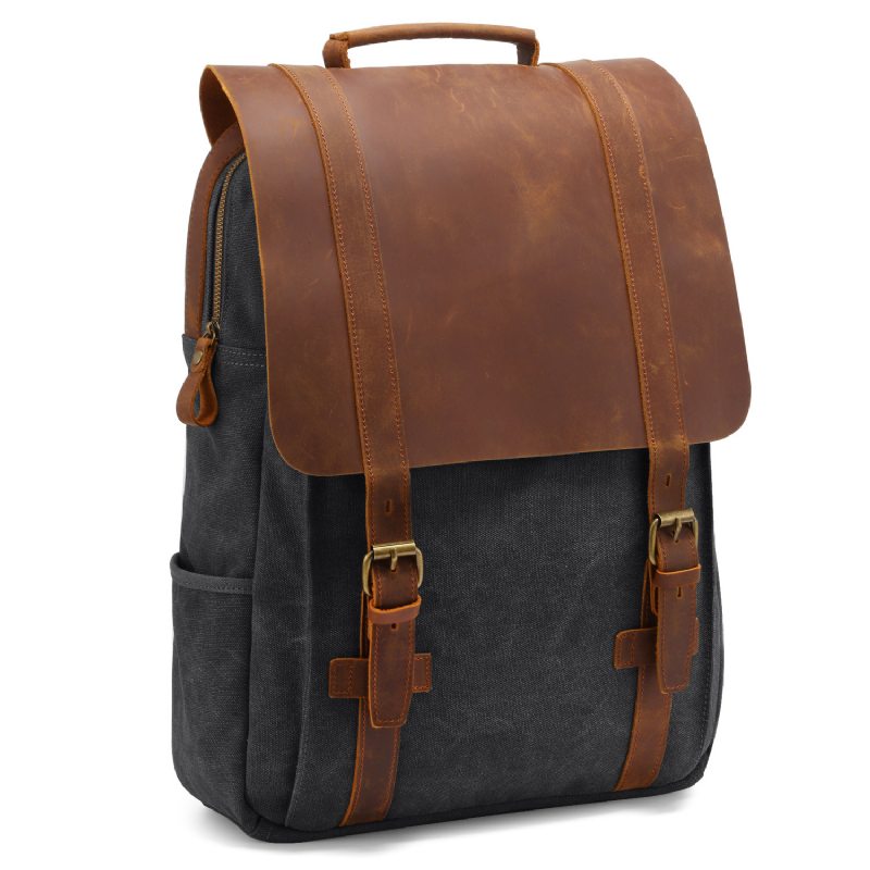 Ruksak Retro Plátenný Batoh Crazy Horse Leather Backpack Počítačový Na Voľný Čas