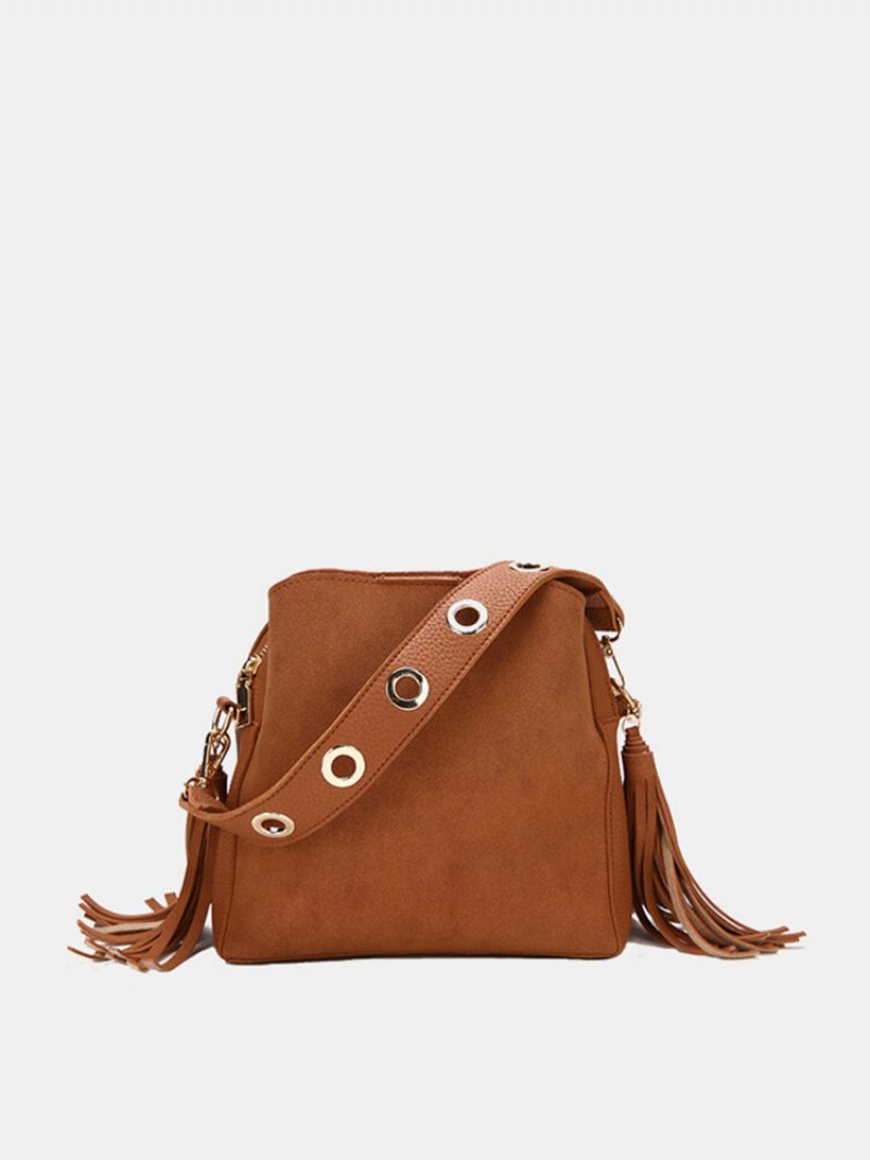 Tassel Bucket Bag Pu Kožená Kabelka Cez Rameno Crossbody Pre Ženy