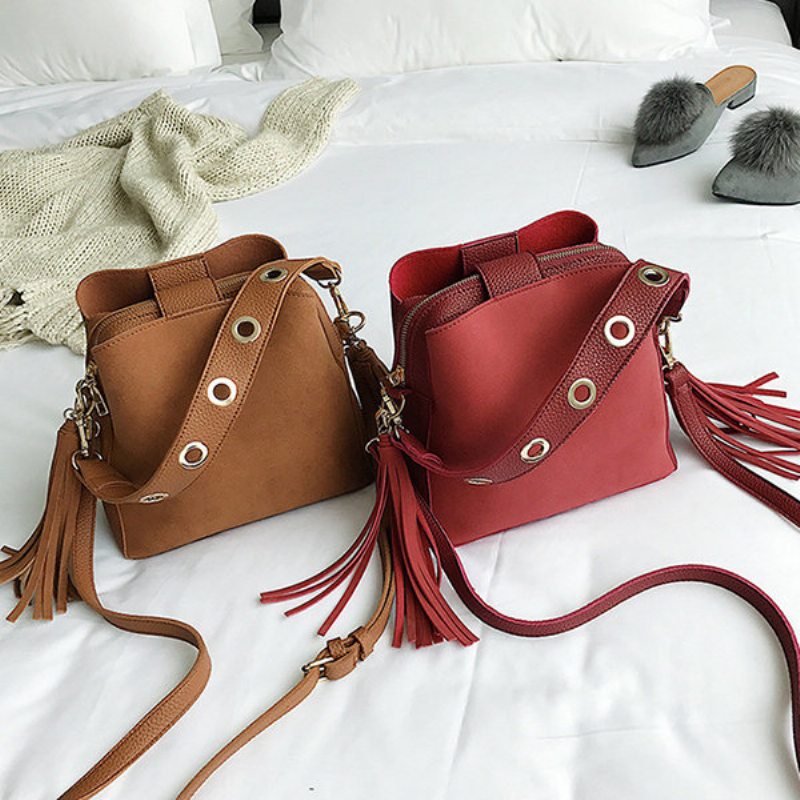 Tassel Bucket Bag Pu Kožená Kabelka Cez Rameno Crossbody Pre Ženy