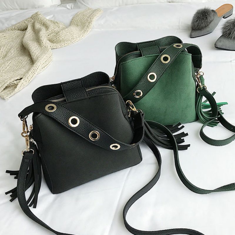 Tassel Bucket Bag Pu Kožená Kabelka Cez Rameno Crossbody Pre Ženy