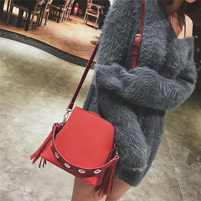 Tassel Bucket Bag Pu Kožená Kabelka Cez Rameno Crossbody Pre Ženy