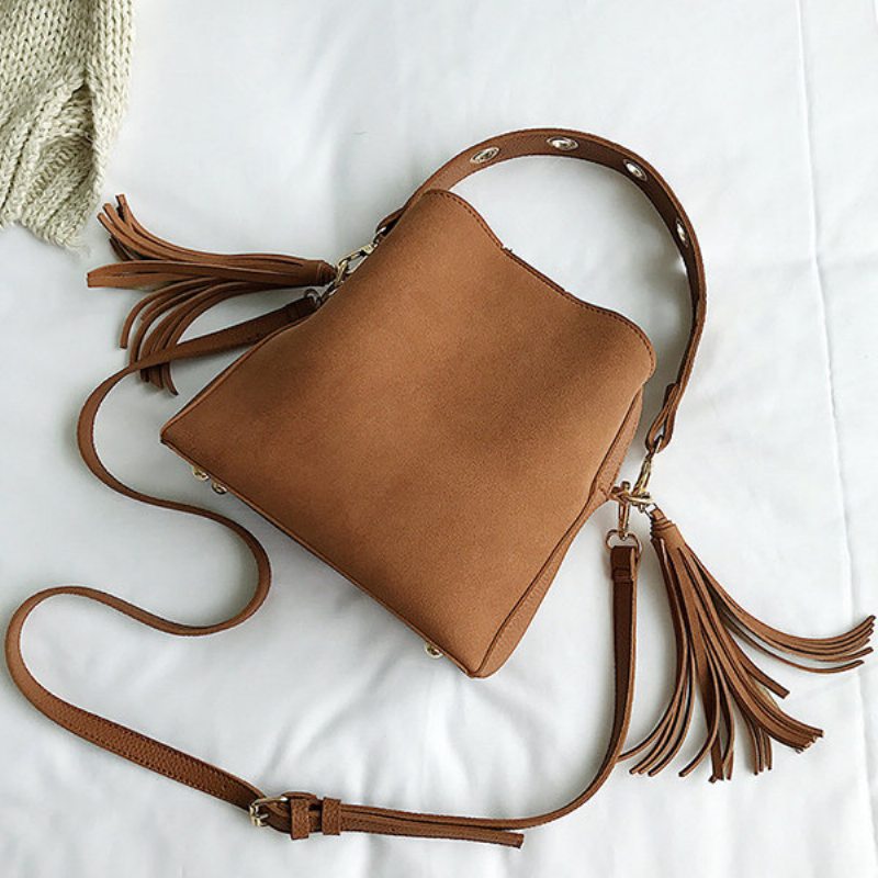 Tassel Bucket Bag Pu Kožená Kabelka Cez Rameno Crossbody Pre Ženy