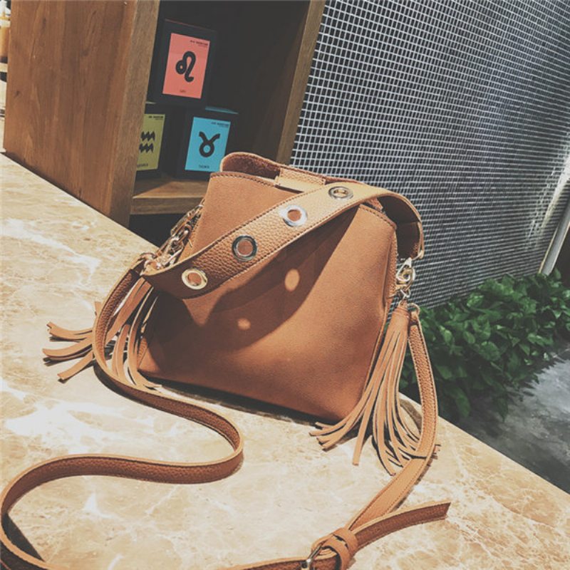 Tassel Bucket Bag Pu Kožená Kabelka Cez Rameno Crossbody Pre Ženy