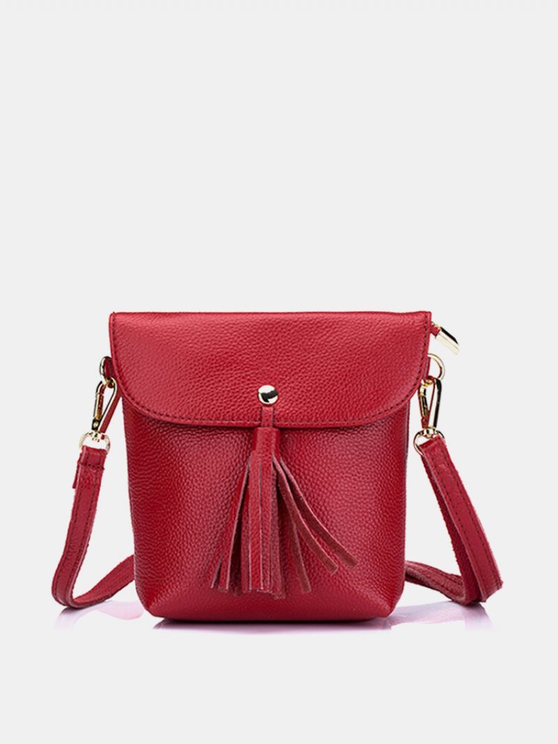 Tassel Bucket Bag Z Pravej Kože 5.5-palcová Crossbody Kabelka