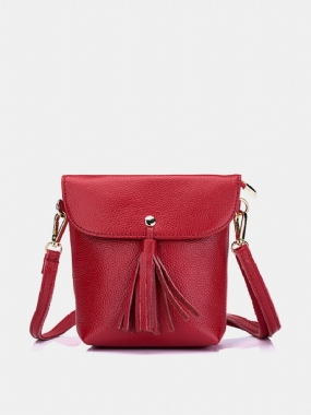 Tassel Bucket Bag Z Pravej Kože 5.5-palcová Crossbody Kabelka