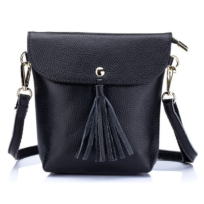 Tassel Bucket Bag Z Pravej Kože 5.5-palcová Crossbody Kabelka