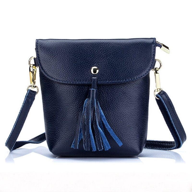 Tassel Bucket Bag Z Pravej Kože 5.5-palcová Crossbody Kabelka