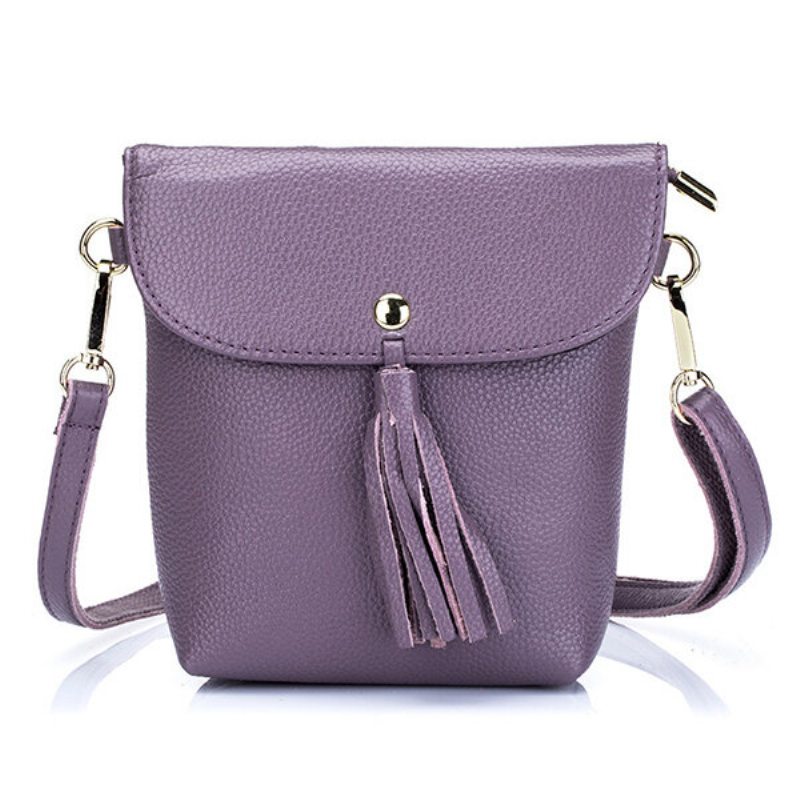 Tassel Bucket Bag Z Pravej Kože 5.5-palcová Crossbody Kabelka