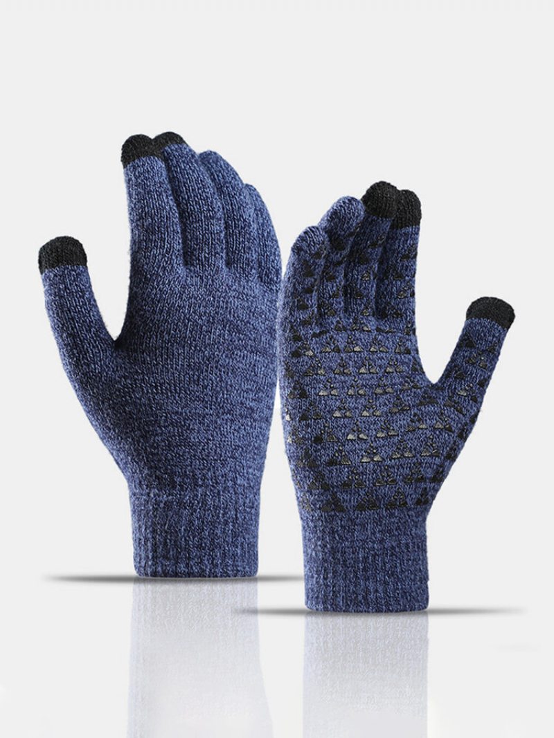 Unisex Knitted Plus Velvet Cold Proof Teplé Dotykové Rukavice Na Celé Prsty