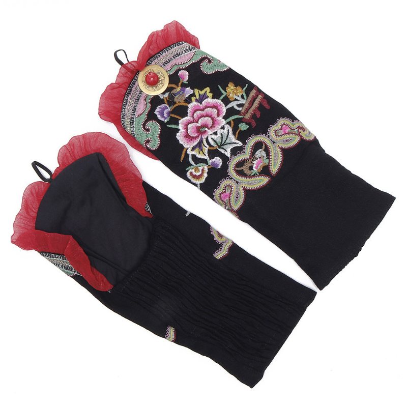 Ženy Vintage Ethnic Style Vyšívacie Rukavice Na Kvety Tanečné Teplé Náramky Na Zápästie