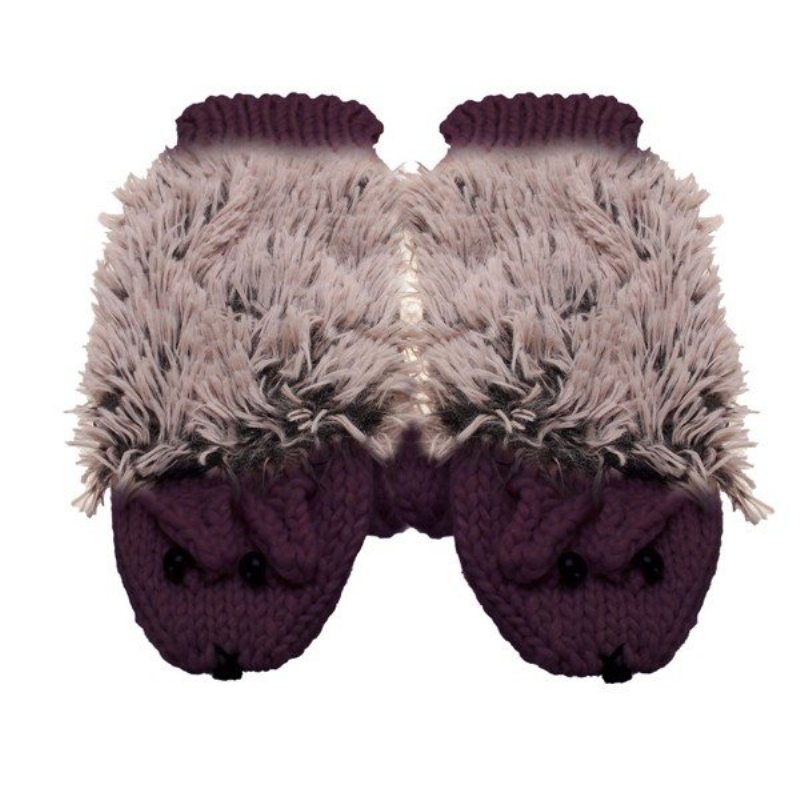Zimné Termálne Kreslené Hedgehog Palčiaky 2 Vrstvy Vnútorné Fleecové Rukavice Z Umelej Kožušiny